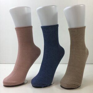 Womens Crew Socks Set 3 Solid Pink Blue Brown
